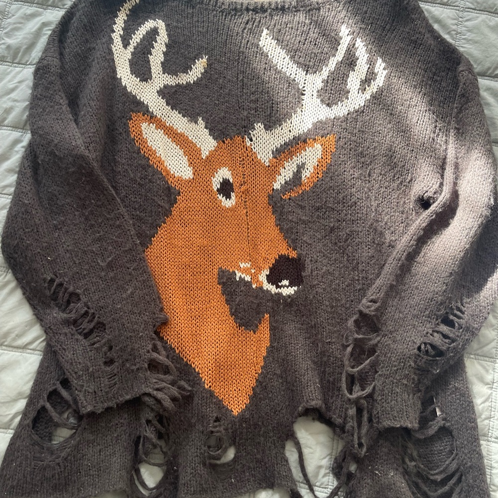 Wildfox Charcoal Sweater with Deer Design